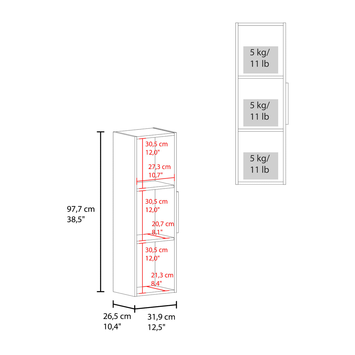Gabinete de Baño Vanguard Blanco y Nogal 32x97.5cm Rectangular con Dos Entrepaños y Una Puerta - GABINETES DE BANHO | Bylmo