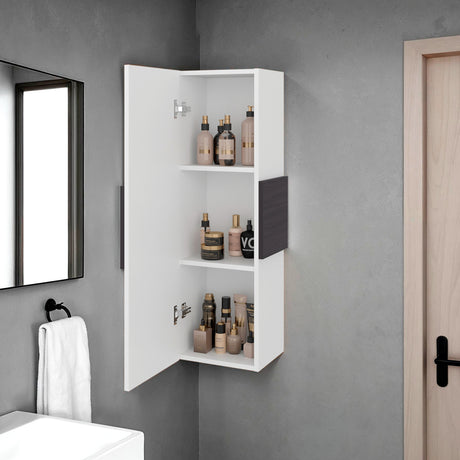 Gabinete de Baño Vanguard Blanco y Wengue 32x97.5cm Rectangular con Dos Entrepaños y Una Puerta - GABINETES DE BANHO | Bylmo
