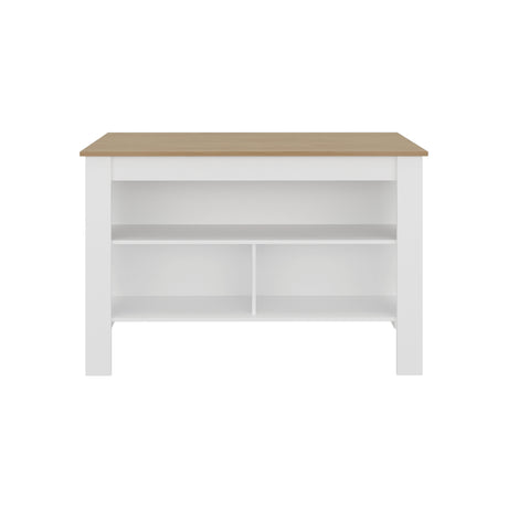 Isla de Cocina Cala Blanco y Fresno 138.3x90cm Con Tres Compartimientos y Un Entrepaño - BARRAS Y MUEBLES AUXILIARES | Bylmo