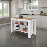 Isla de Cocina Cala Blanco y Fresno 138.3x90cm Con Tres Compartimientos y Un Entrepaño - BARRAS Y MUEBLES AUXILIARES | Bylmo