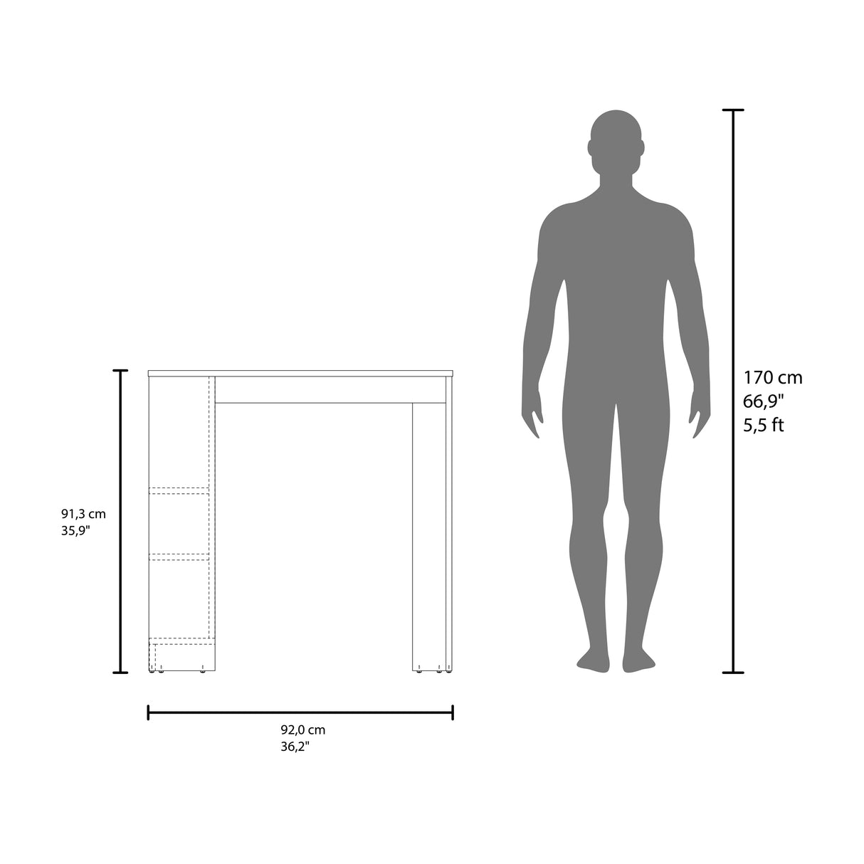 Isla de Cocina Portree Fresno 92x91.3cm Con Tres Compartimientos y Dos Entrepaños - BARRAS Y MUEBLES AUXILIARES | Bylmo