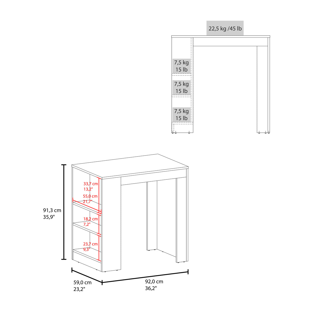 Isla de Cocina Portree Nogal 92x91.3cm Con Tres Compartimientos y Dos Entrepaños - BARRAS Y MUEBLES AUXILIARES | Bylmo