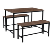 Juego de Comedor Retro Marrón 110x75cm Rectangular de Seis Puestos con Dos Bancos - COMEDORES | Bylmo