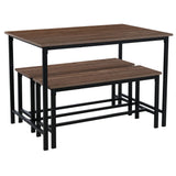 Juego de Comedor Retro Marrón 110x75cm Rectangular de Seis Puestos con Dos Bancos - COMEDORES | Bylmo