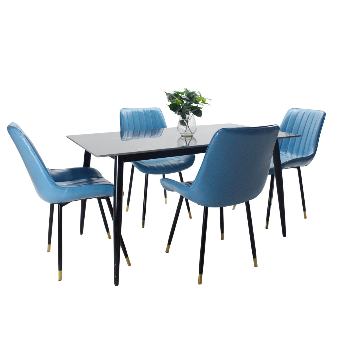 Juego de Comedor Genova Negro 140x75cm Rectangular de Cuatro Puestos con Cuatro Sillas