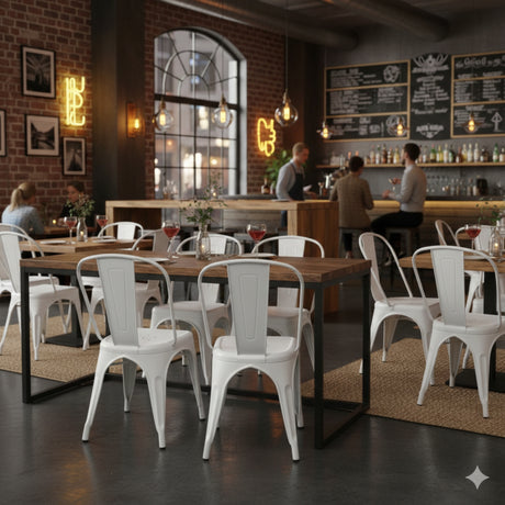 Silla para Restaurante Tolix Blanco 43x84cm con Espaldar y Asisento Ovalado - SILLAS Y BUTACOS | Bylmo