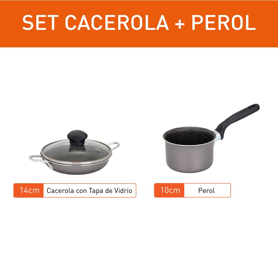 Combo Cacerola y Perol Imusa Talent Gris Oscuro con Tapa de Vidrio y Revestimiento Antiadherente - OLLAS Y SARTENES | Bylmo
