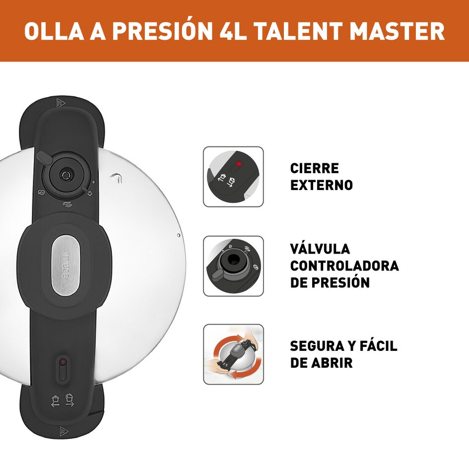 Olla a Presión Imusa Talent Master Gris 36x20cm de Cuatro Litros y de Acero Inoxidable - OLLAS Y SARTENES | Bylmo