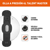 Olla a Presión Imusa Talent Master Gris 36x20cm de Cuatro Litros y de Acero Inoxidable - OLLAS Y SARTENES | Bylmo