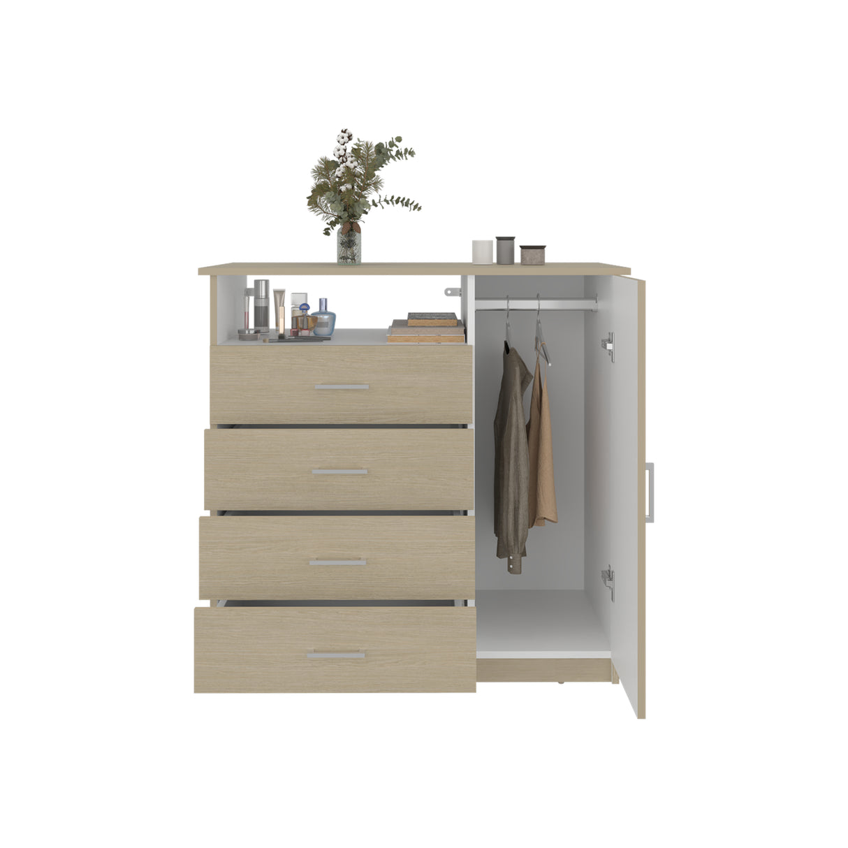 Cómoda Z 91 Cartagena y Blanco 91x88.6cm De Cuatro Hileras con Cuatro Cajones y con Espacio para TV - CAJONERAS Y COMODAS | Bylmo