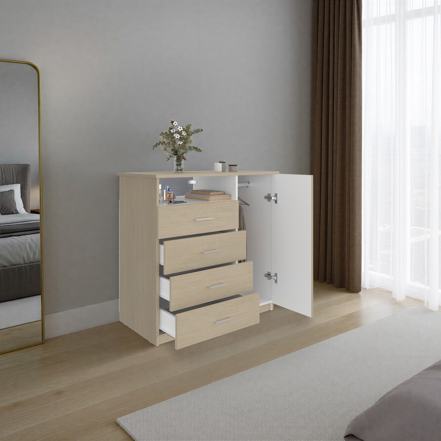 Cómoda Z 91 Cartagena y Blanco 91x88.6cm De Cuatro Hileras con Cuatro Cajones y con Espacio para TV - CAJONERAS Y COMODAS | Bylmo
