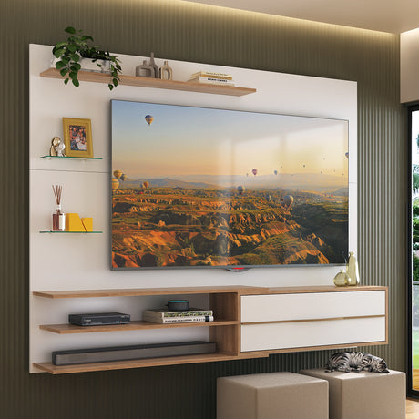 Centro de Entretenimiento Rio Blanco y Marrón 180x141cm para Tv Hasta 65" Pulgadas con Un Cajón y con Cinco Compartimientos - MUEBLES DE TV | Bylmo