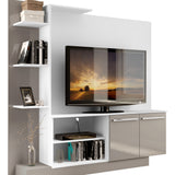 Centro de Entretenimiento Colon Blanco y Gris 165x164cm para Tv Hasta 55" Pulgadas con Un Cajón y con Seis Compartimientos - MUEBLES DE TV | Bylmo