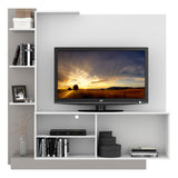 Centro de Entretenimiento Colon Blanco y Gris 165x164cm para Tv Hasta 55" Pulgadas con Un Cajón y con Seis Compartimientos - MUEBLES DE TV | Bylmo