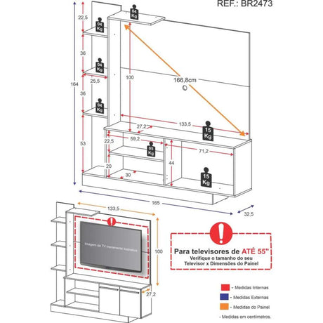 Centro de Entretenimiento Colon Blanco y Gris 165x164cm para Tv Hasta 55" Pulgadas con Un Cajón y con Seis Compartimientos - MUEBLES DE TV | Bylmo