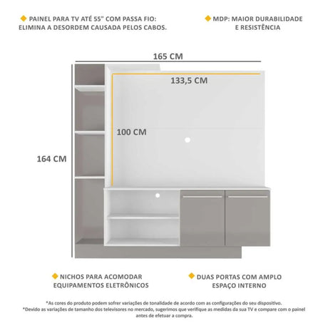 Centro de Entretenimiento Colon Blanco y Gris 165x164cm para Tv Hasta 55" Pulgadas con Un Cajón y con Seis Compartimientos - MUEBLES DE TV | Bylmo