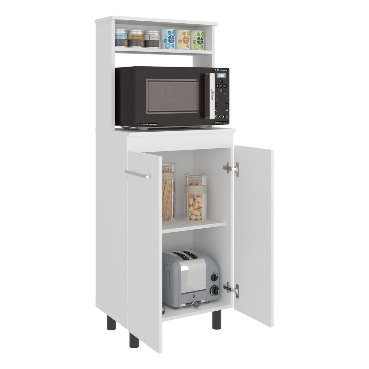 Mueble Microondas Alani Blanco 60x140cm con Dos Puertas y con Patas - ALACENAS Y MUEBLES MICROONDAS | Bylmo