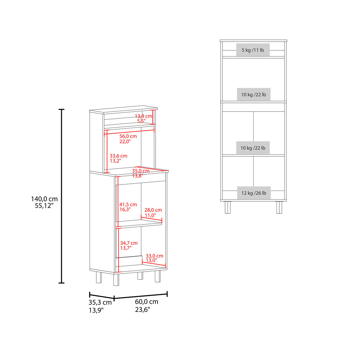 Mueble Microondas Alani Blanco 60x140cm con Dos Puertas y con Patas - ALACENAS Y MUEBLES MICROONDAS | Bylmo