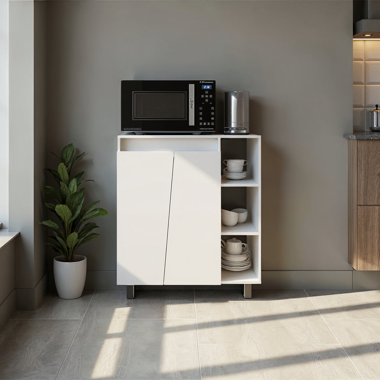 Mueble Microondas Cesena Blanco 80x92.2cm con Dos Puertas y con Patas - ALACENAS Y MUEBLES MICROONDAS | Bylmo