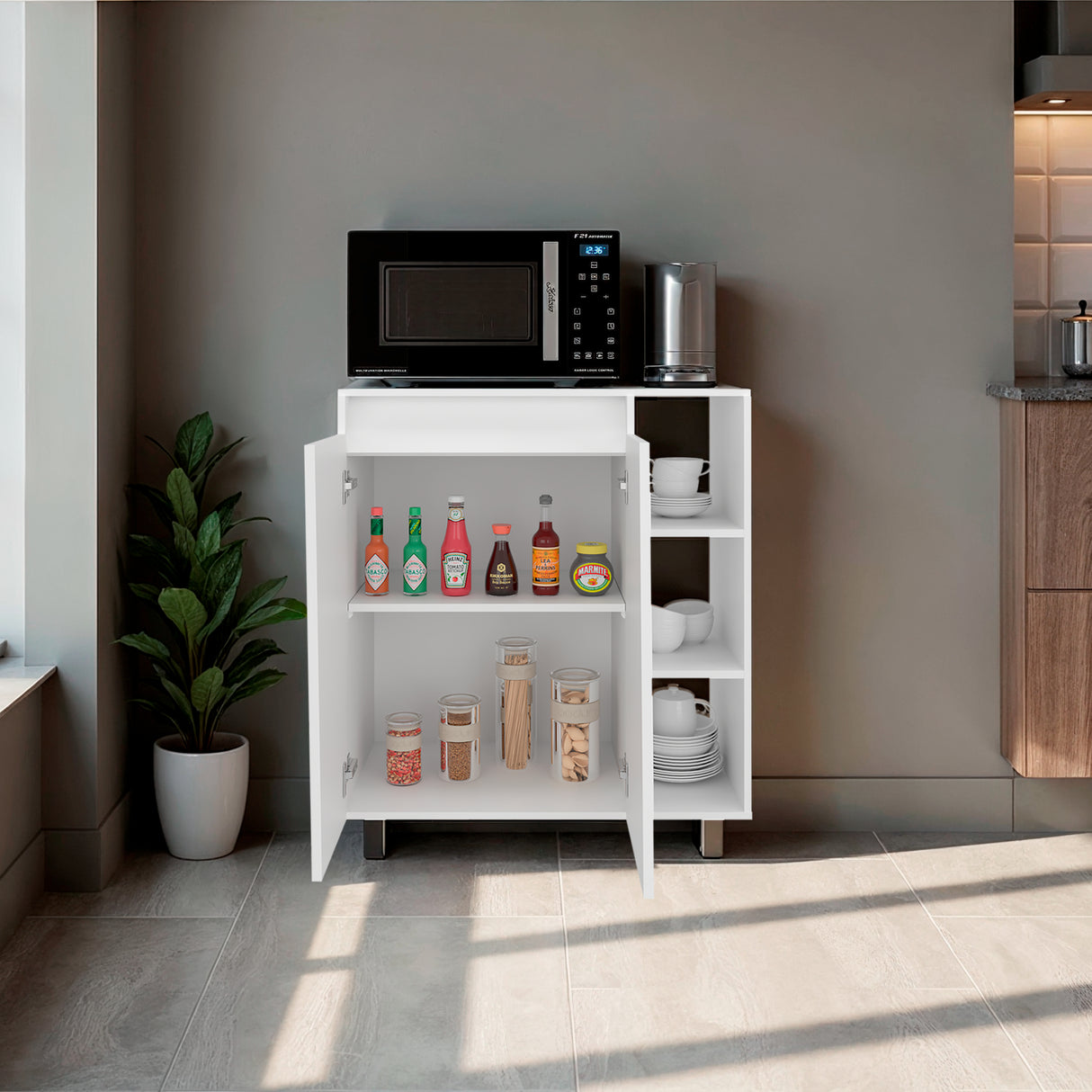 Mueble Microondas Cesena Blanco 80x92.2cm con Dos Puertas y con Patas - ALACENAS Y MUEBLES MICROONDAS | Bylmo