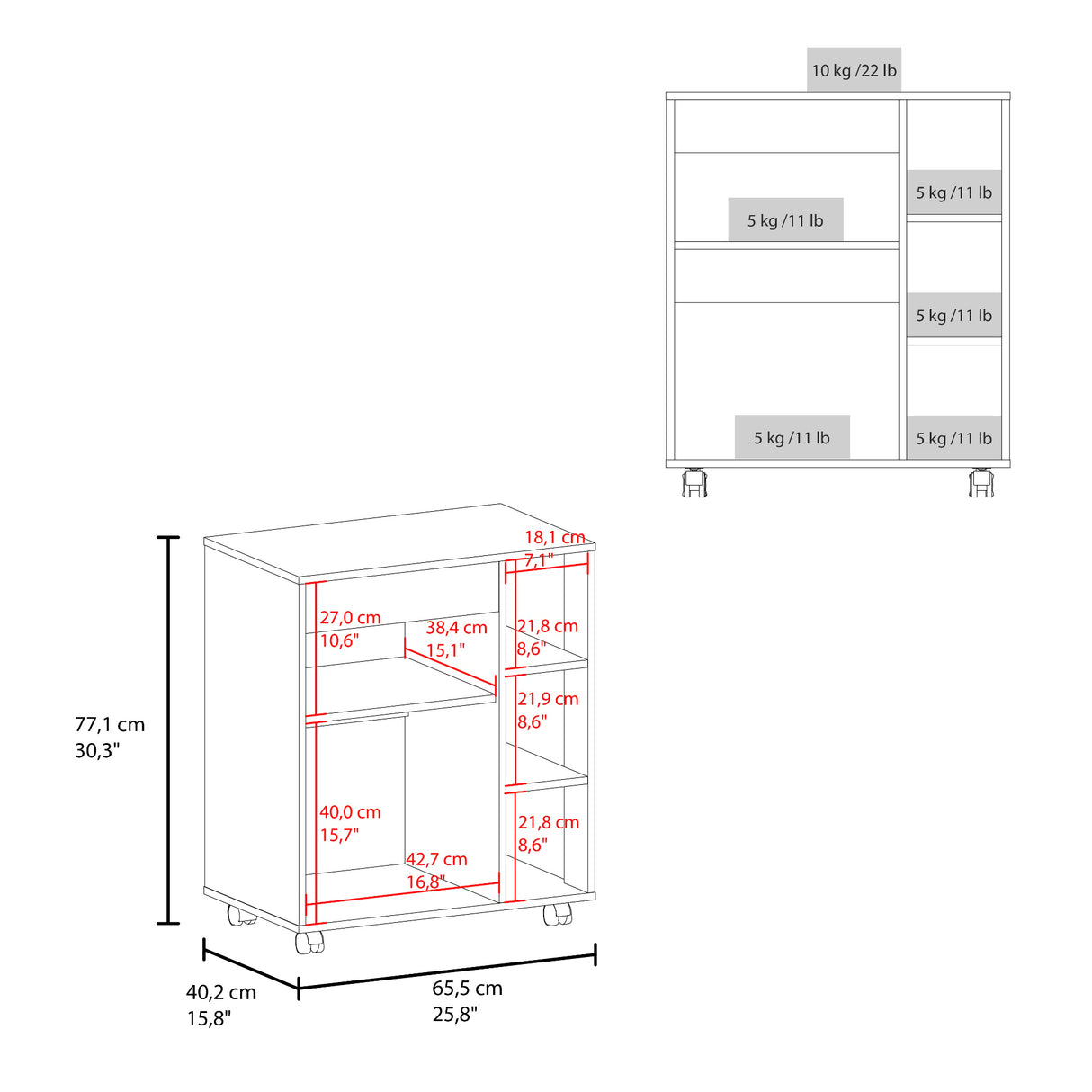Carro Microondas Kaito Blanco 65.5x77.1cm con Una Puerta y con Ruedas - ALACENAS Y MUEBLES MICROONDAS | Bylmo