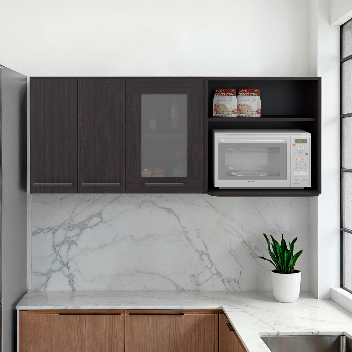 Mueble Superior de Cocina Hasselt Wengue 150x60cm con Tres Puertas y con Dos Entrepaños - MUEBLES SUPERIORES DE COCINA | Bylmo