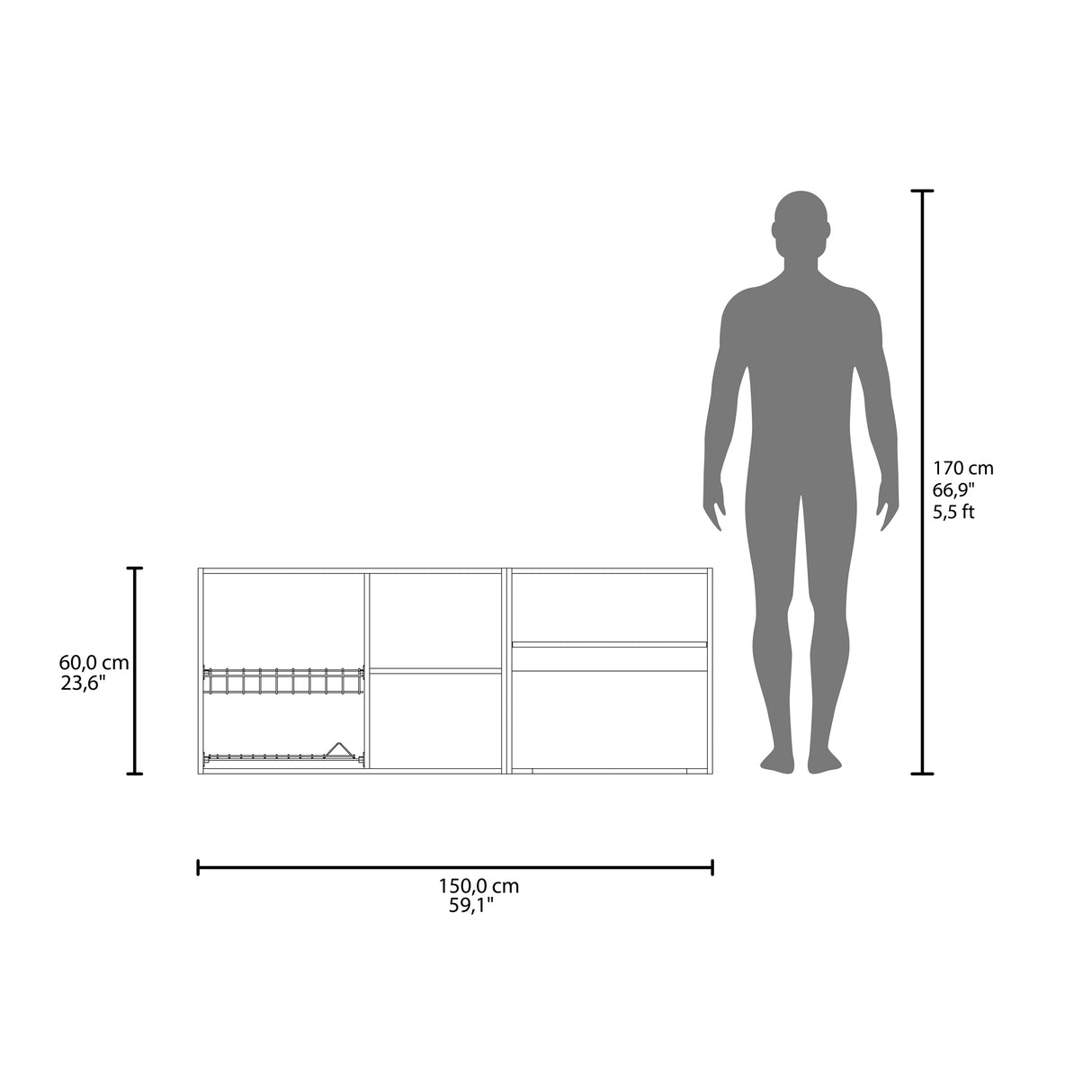 Mueble Superior de Cocina Hasselt Wengue 150x60cm con Tres Puertas y con Dos Entrepaños - MUEBLES SUPERIORES DE COCINA | Bylmo