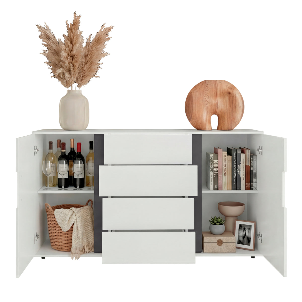 Cómoda Bisbee Blanco Marquez y Plomo 160x85cm de Cuatro Hileras con Cuatro Cajones - CAJONERAS Y COMODAS | Bylmo