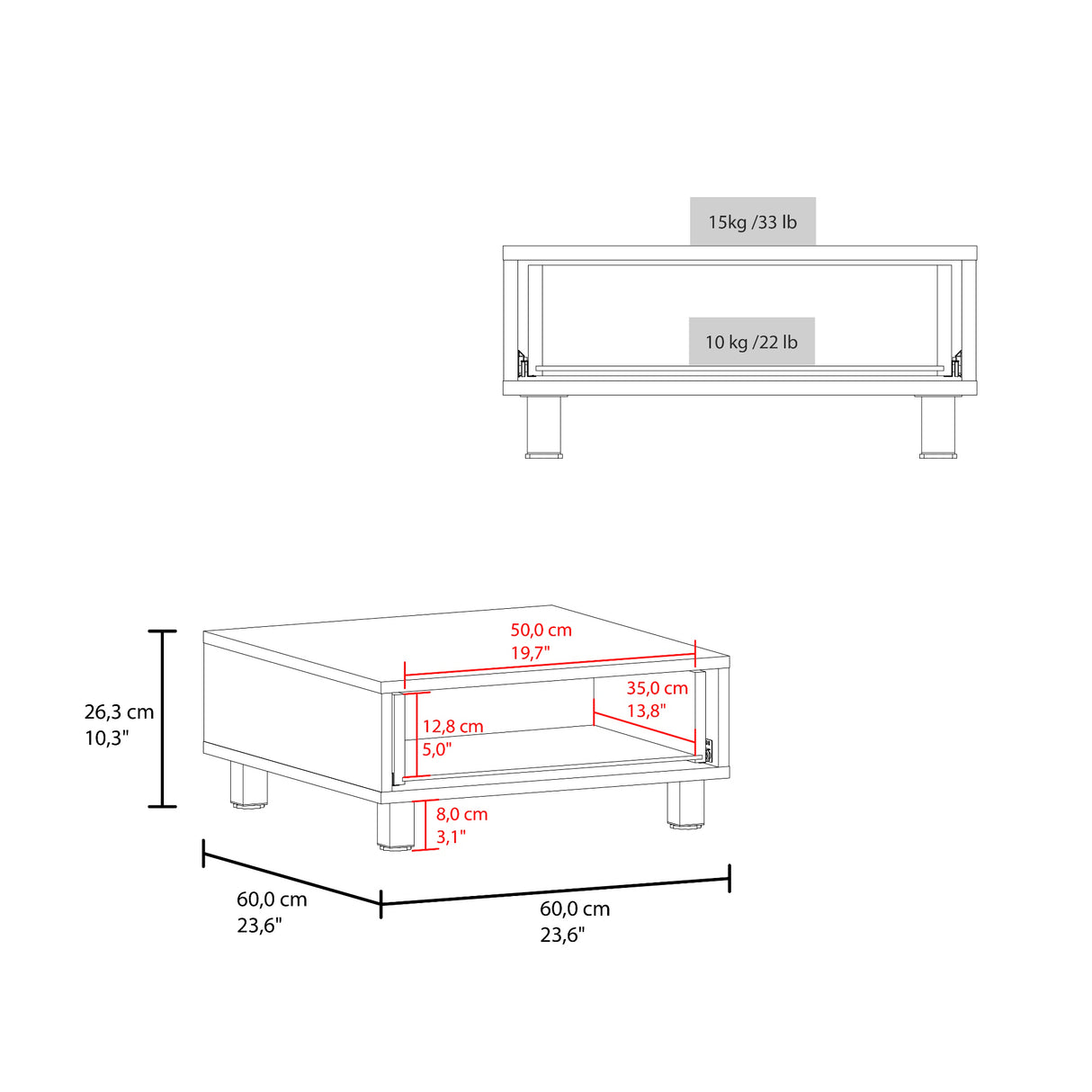 Mesa de Centro Beijing Blanco 60x26.3cm Cuadrada con Patas - MESAS DE CENTRO | Bylmo