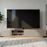 Rack de TV Maldivas Fresno Europeo y Capri 230x40cm para TV Hasta 85" Pulgadas con Dos Compartimientos - MUEBLES DE TV | Bylmo