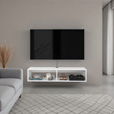 Rack de TV Rockwood Blanco 121.1x25.3cm para TV Hasta 55" Pulgadas con Dos Compartimientos y con Ranura para Cables - MUEBLES DE TV | Bylmo