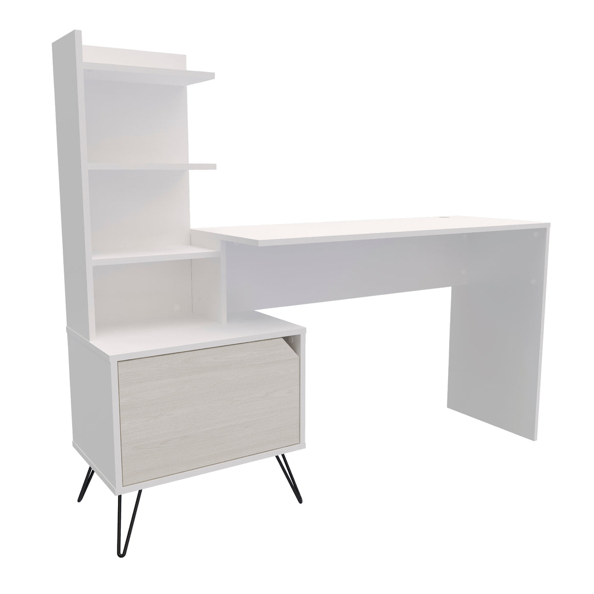 Escritorio Trix Niebla y Blanco 142x120cm con Organizador de Libros