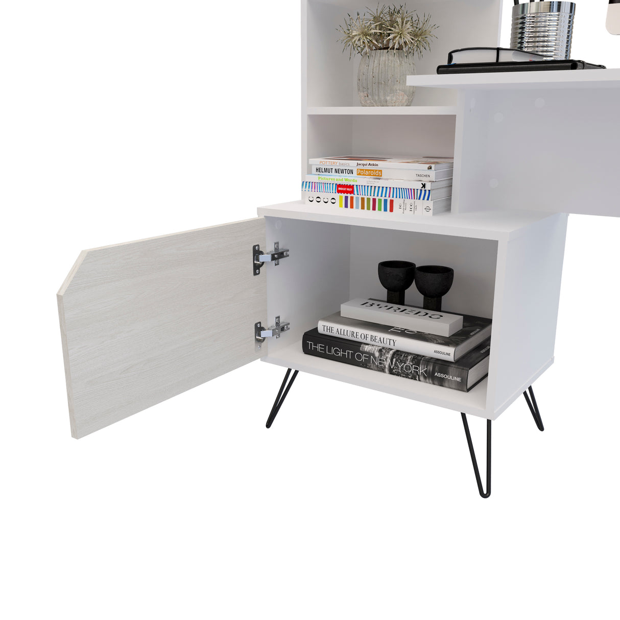 Escritorio Trix Niebla y Blanco 142x120cm con Organizador de Libros