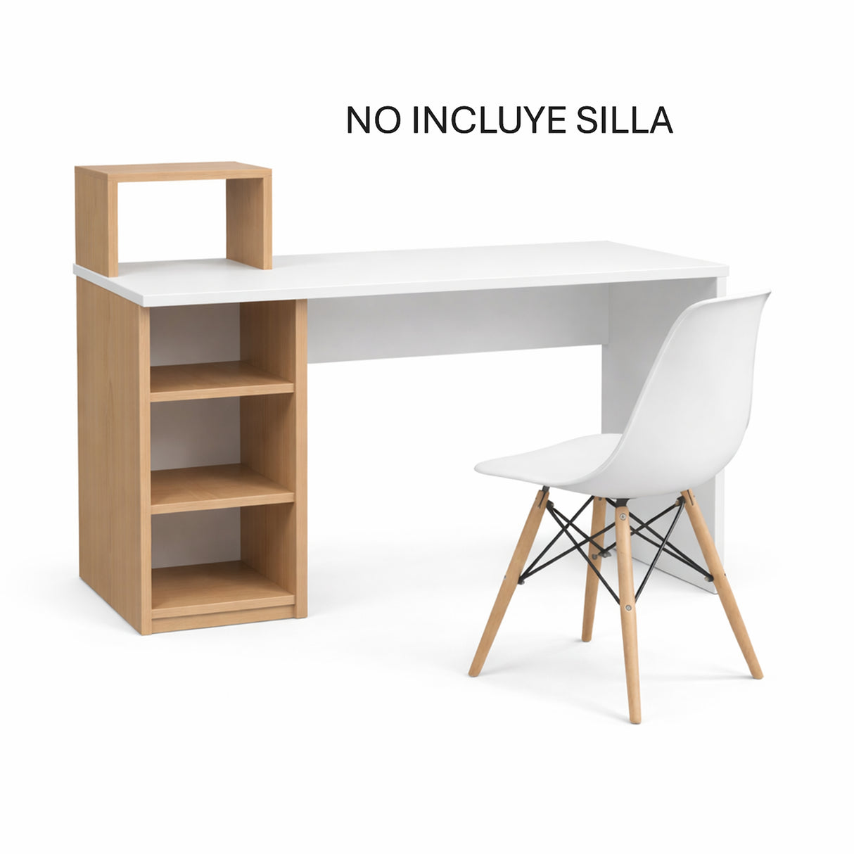Escritorio College Blanco y Madera Clara Natural 100x91.5cm con Organizador de Libros - ESCRITORIOS | Bylmo