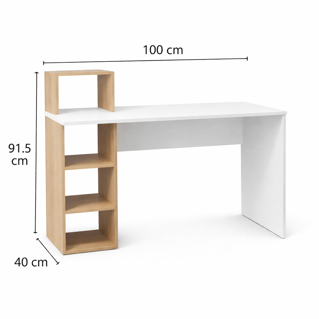 Escritorio College Blanco y Madera Clara Natural 100x91.5cm con Organizador de Libros - ESCRITORIOS | Bylmo