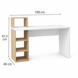 Combo Escritorio y Silla College Madera Clara Natural y Blanco 100x91.5cm con Organizador de Libros - ESCRITORIOS | Bylmo