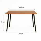 Mesa de Comedor Madera Oscura y Negro 110x75cm Rectangular de Seis Puestos sin Sillas y con Patas Metálicas