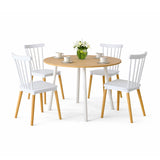 Comedor Guam Madera Clara Natural y Blanco 80x75cm Circular de Cuatro Puestos con Cuatro Sillas - COMEDORES | Bylmo