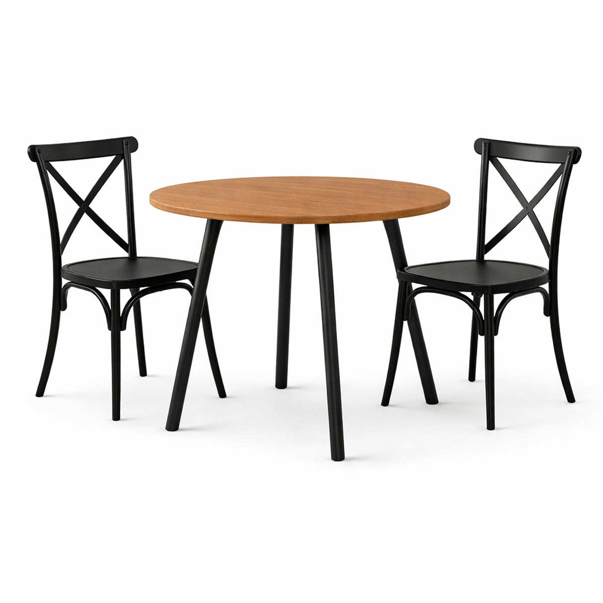 Comedor Ibiza Amaretto y Negro 80x75cm Circular de Cuatro Puestos con Dos Sillas - COMEDORES | Bylmo