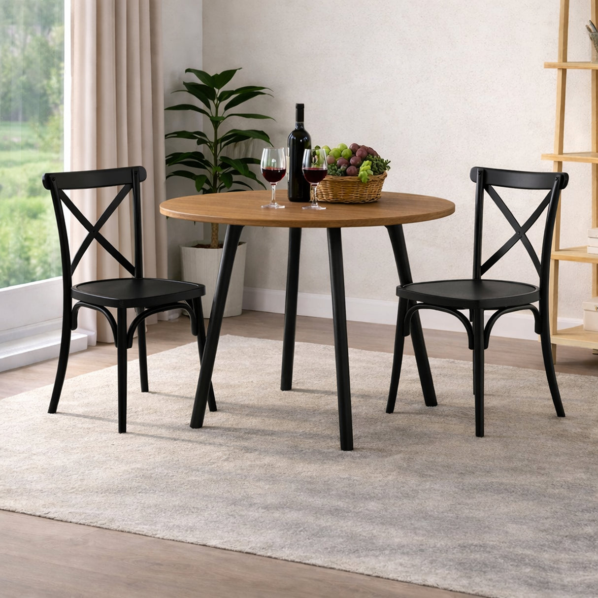 Comedor Ibiza Amaretto y Negro 80x75cm Circular de Cuatro Puestos con Dos Sillas - COMEDORES | Bylmo