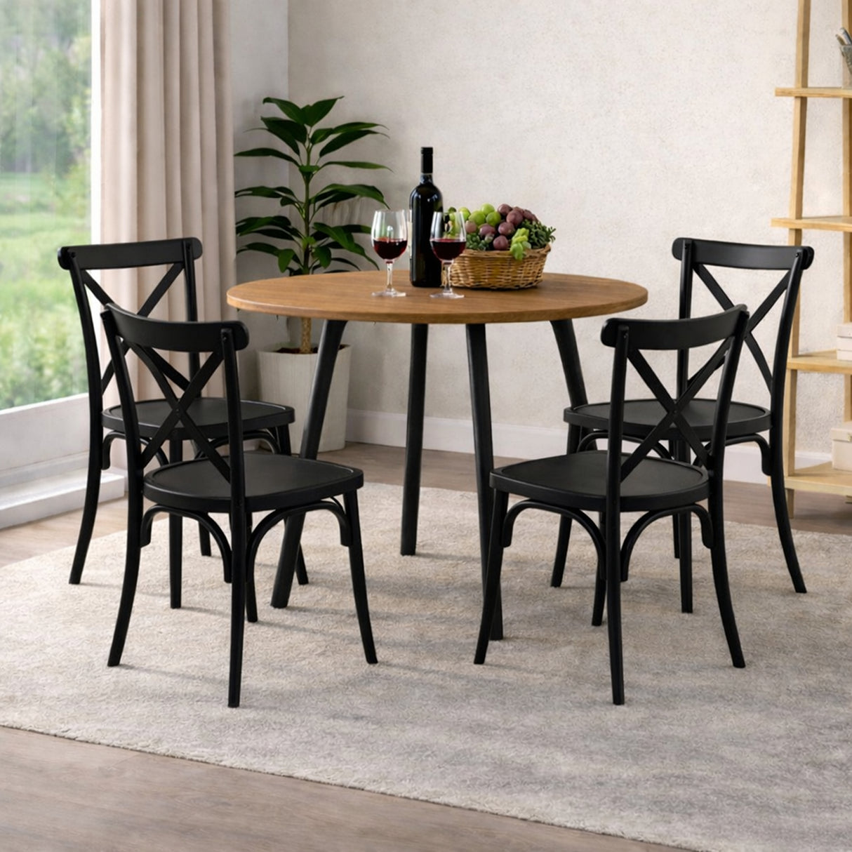 Comedor Ibiza Amaretto y Negro 80x75cm Circular de Cuatro Puestos con Cuatro Sillas