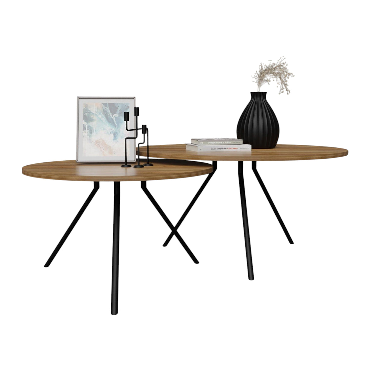 Mesa de Centro Prime Amaretto y Negro 80x41.5cm Circular con Patas