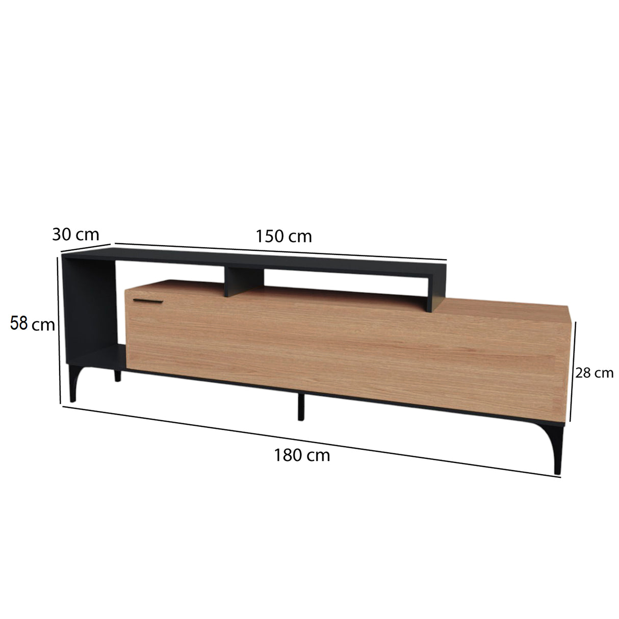 Mesa para TV Live Fresno y Negro 180x58cm para TV Hasta 65" Pulgadas con Cinco Compartimientos