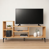 Mesa para TV Vigo Fresno y Negro 150x68cm para TV Hasta 65" Pulgadas con Cinco Compartimientos - MUEBLES DE TV | Bylmo