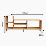 Mesa para TV Vigo Fresno y Negro 150x68cm para TV Hasta 65" Pulgadas con Cinco Compartimientos - MUEBLES DE TV | Bylmo