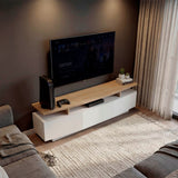 Rack de TV Serena Blanco Marquez y Fresno 180x51.1cm para TV Hasta 65" Pulgadas con Un Cajón y con Tres Compartimientos