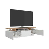 Rack de TV Serena Blanco Marquez y Fresno 180x51.1cm para TV Hasta 65" Pulgadas con Un Cajón y con Tres Compartimientos
