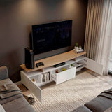 Rack de TV Serena Blanco Marquez y Fresno 180x51.1cm para TV Hasta 65" Pulgadas con Un Cajón y con Tres Compartimientos