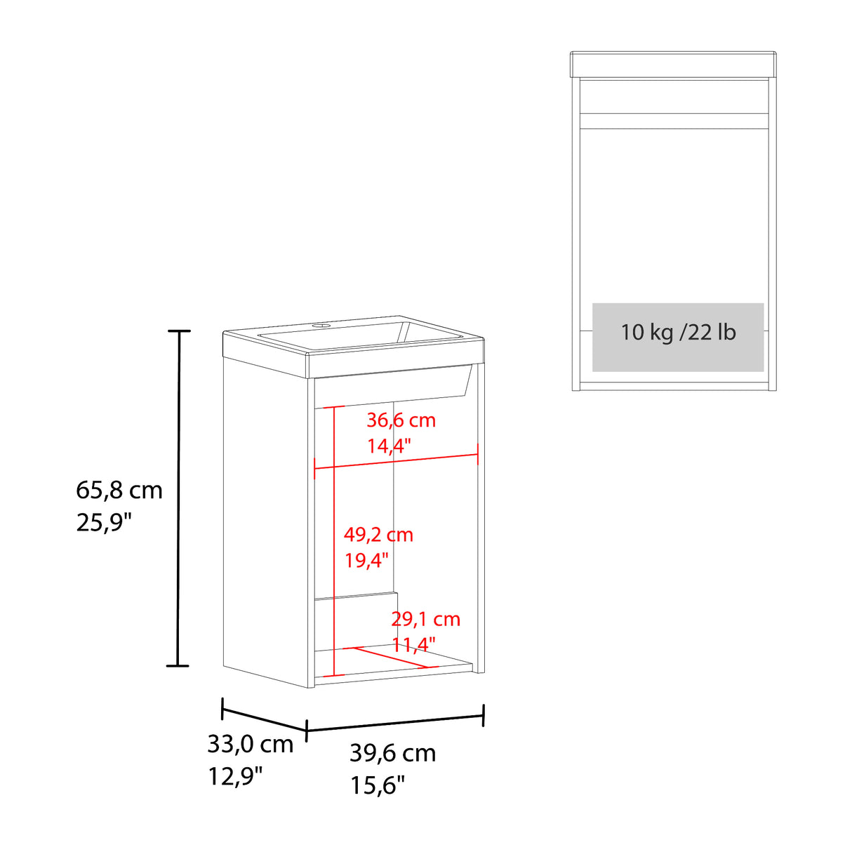 Mueble para Lavamanos Syracuse Blanco Marquez y Pino 39.6x60.8cm Individual con Lavamanos y con Un Cajón
