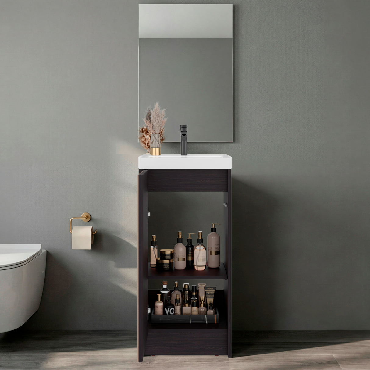 Mueble para Lavamanos Syracuse Wengue 39.6x81.4cm Individual con Lavamanos y con Un Cajón - MUEBLES PARA LAVAMANOS | Bylmo